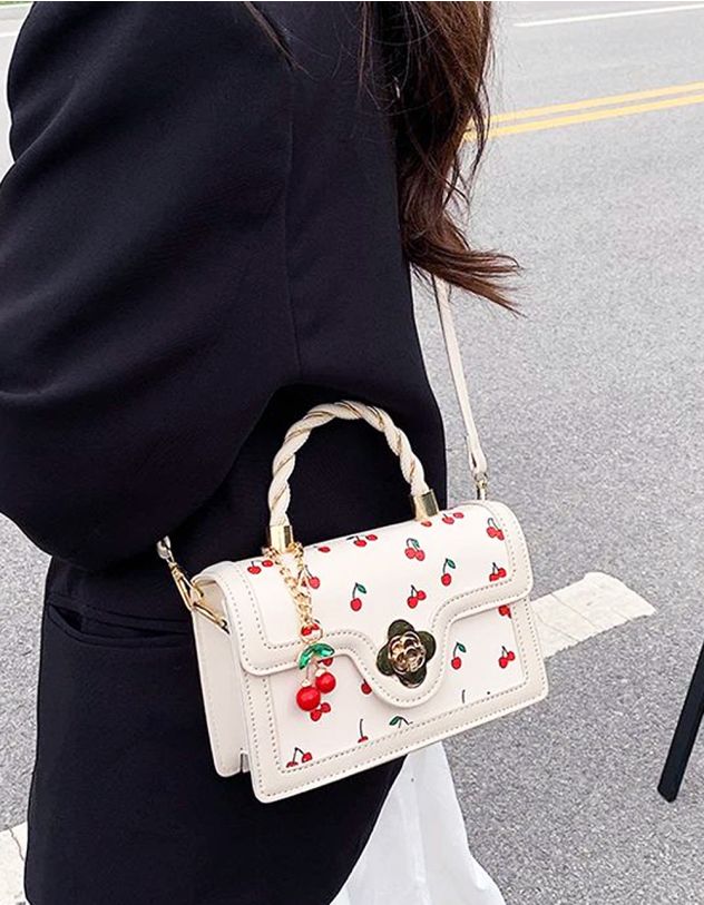 Сумка через плече з брелоком та принтом вишень | 265727-01-XX - A-SHOP