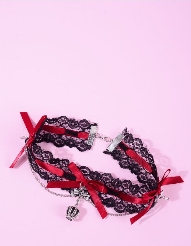 Чокер на шию мереживний з кулоном у вигляді корони з бантом | 265928-15-XX - A-SHOP