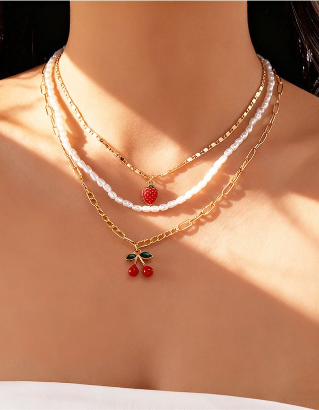 Підвіска на шию у наборі із перлин та ланцюжка з кулоном у вигляді вишні | 266581-15-XX - A-SHOP