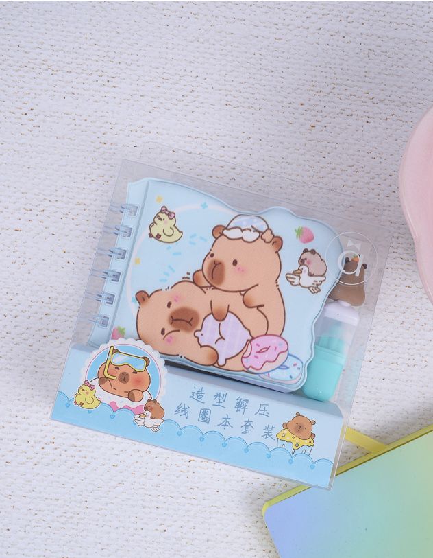 Блокнот з принтом капібари у комплекті з маркерами | 263818-18-XX - A-SHOP