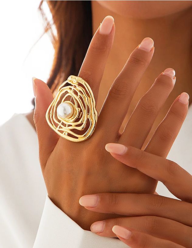 Кільце перфороване з перлиною | 263888-08-38 - A-SHOP