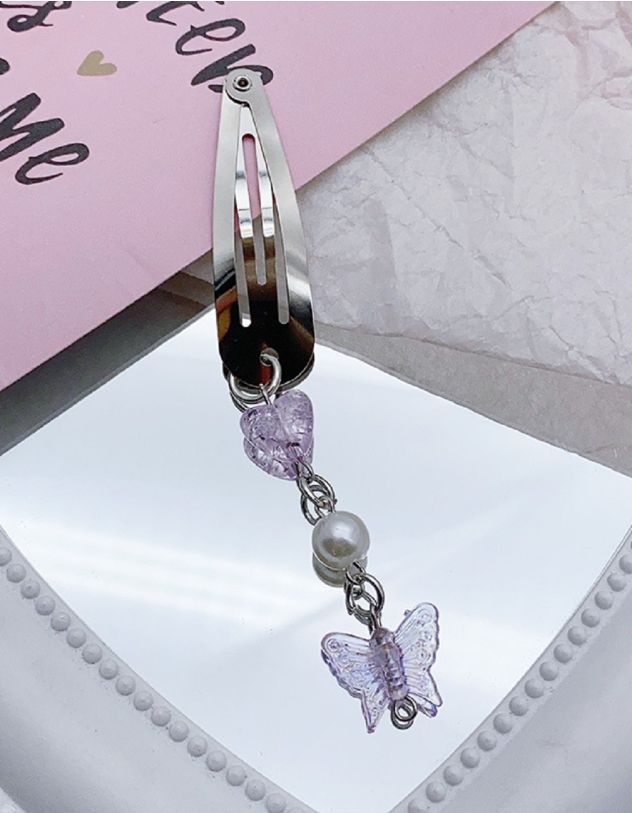 Заколка для волосся клік клак з перлиною та метеликом у наборі 2 шт. | 260748-03-XX - A-SHOP