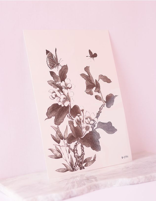 Тату тимчасове з зображенням квітів та метеликів | 254319-02-XX - A-SHOP