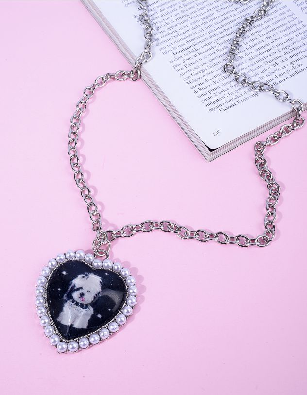 Підвіска на шию з кулоном у вигляді серця з принтом звірятка | 266077-02-XX - A-SHOP