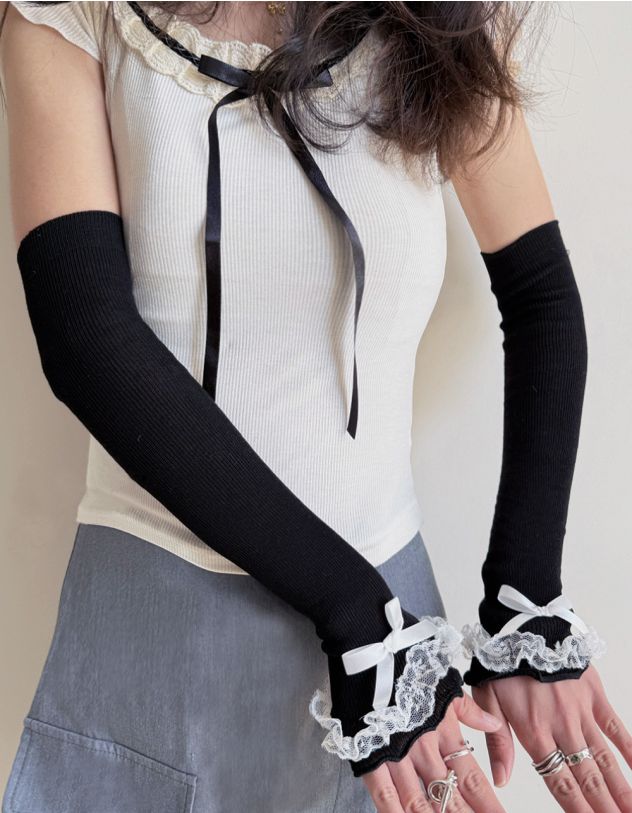 Мітенки з мереживом та бантом | 264988-02-XX - A-SHOP