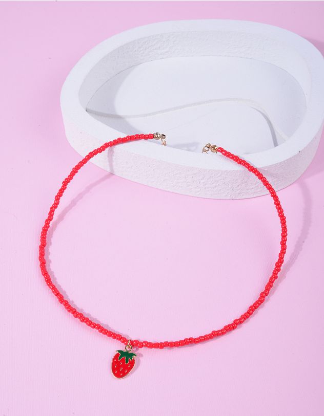 Підвіска на шию із бісеру з кулоном у вигляді полуниці | 266576-15-XX - A-SHOP