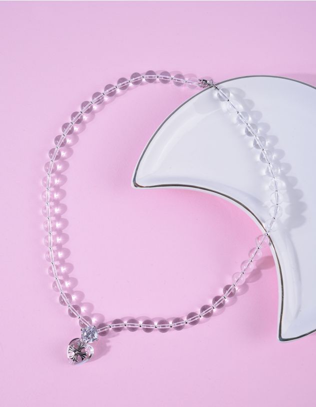 Підвіска на шию із намистин з кулоном у вигляді серця з хрестом | 264906-05-XX - A-SHOP