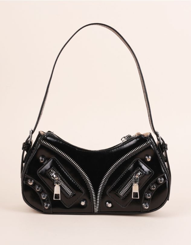 Сумка багет через плече декорована фурнітурою | 266274-02-XX - A-SHOP