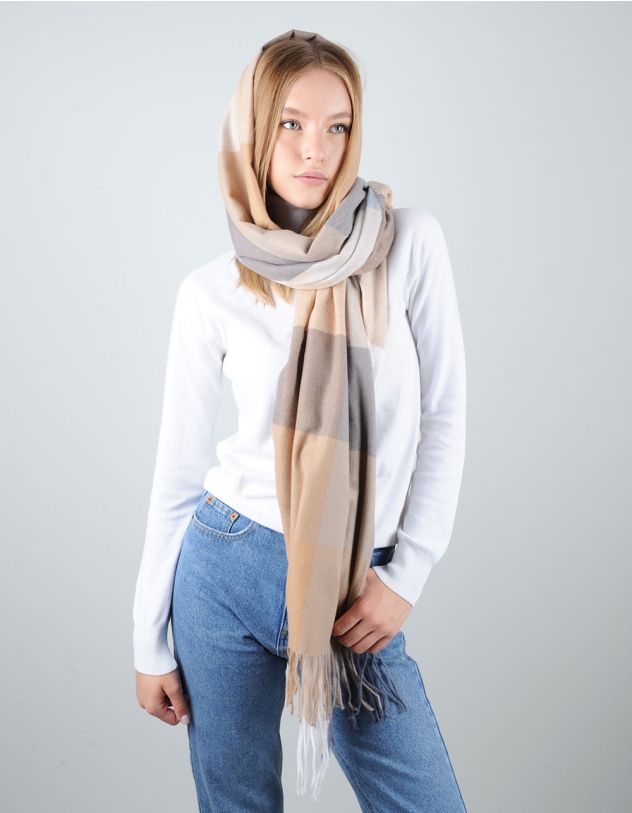 Шарф на шию у клітинку з китицями | 256129-39-XX - A-SHOP