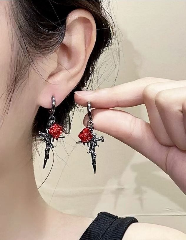 Сережки у вигляді хреста з трояндою | 267418-02-XX - A-SHOP