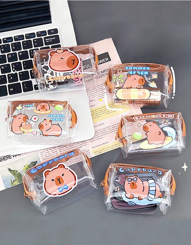 Монетниця прозора з брелоком та принтом капібари | 263998-12-XX - A-SHOP