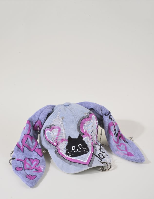 Бейсболка з вушками та принтом котика з серцем | 263915-29-XX - A-SHOP
