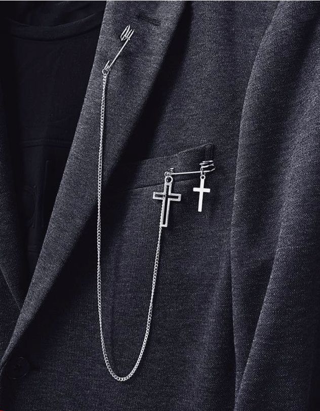 Брошка у вигляді булавки з ланцюжком та хрестами | 266889-05-XX - A-SHOP