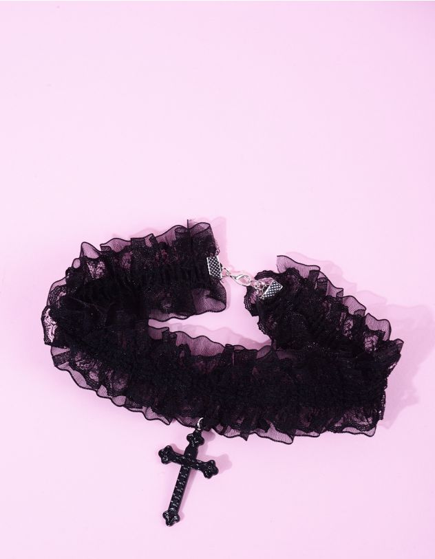 Чокер на шию мереживний з хрестом | 265942-02-XX - A-SHOP