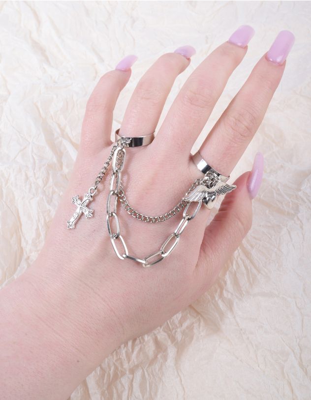 Кільце подвійне з хрестом на ланцюжках | 266883-05-39 - A-SHOP