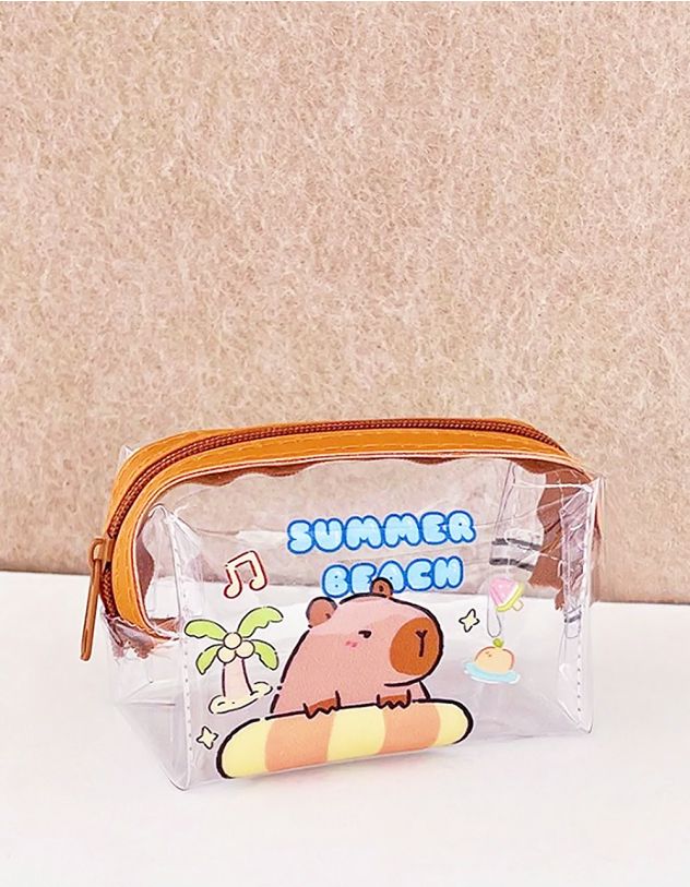 Монетниця прозора з брелоком та принтом капібари | 263998-21-XX - A-SHOP