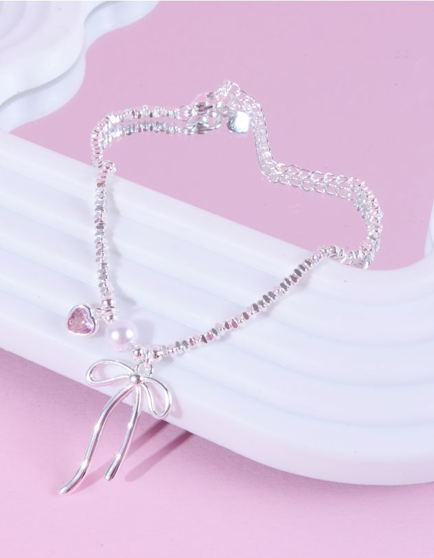 Браслет на руку із бісеру з підвіскою у вигляді банта та серця | 263019-70-XX - A-SHOP
