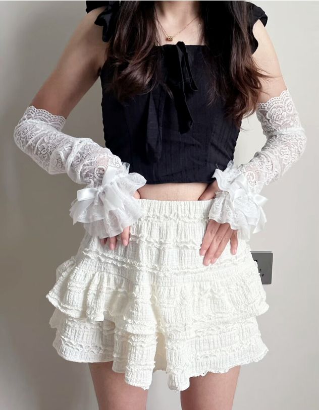 Мітенки високі мереживні з бантом | 265007-01-XX - A-SHOP