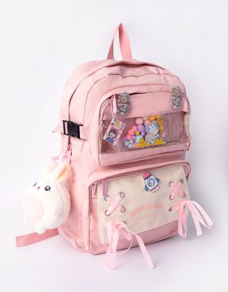 Рюкзак для міста зі значками та брелоком у вигляді зайця | 250390-14-XX - A-SHOP