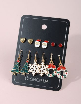 Сережки у наборі з новорічним зображенням | 255021-21-XX - A-SHOP
