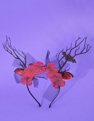 Обідок для волосся з кажаном на рогах та квітами | 262947-15-XX - A-SHOP