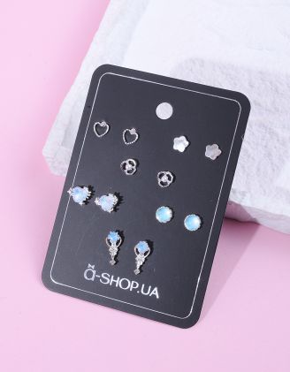 Сережки пусети у наборі у вигляді серця з бантом та метелика | 261759-64-XX - A-SHOP