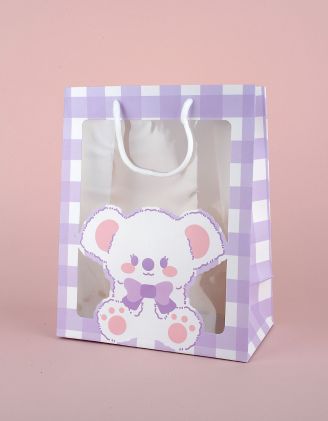 Пакет подарунковий у клітинку з принтом звірятка | 255592-03-XX - A-SHOP