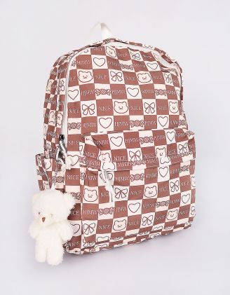Рюкзак для міста у клітинку з принтом та брелоком у вигляді ведмедика | 252698-12-XX - A-SHOP