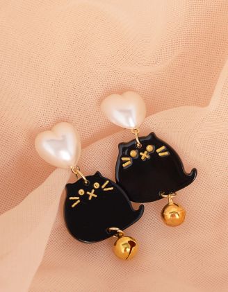 Сережки у вигляді котика з перлинами у вигляді серця | 251658-09-XX - A-SHOP