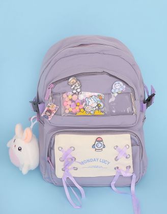 Рюкзак для міста зі значками та брелоком у вигляді зайця | 250390-35-XX - A-SHOP