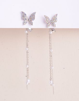 Сережки довгі у вигляді метеликів з ланцюжками та перлинами | 255455-06-XX - A-SHOP