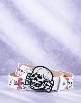 Ремінь з принтом хреста та черепа | 265085-01-XX - A-SHOP