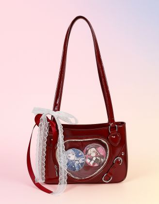 Сумка на плече з мереживним бантом та кишенею у вигляді серця | 264788-15-XX - A-SHOP