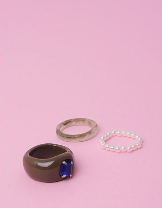 Кільця  у наборі із пластику та  перлин з камінням | 251364-20-XX - A-SHOP
