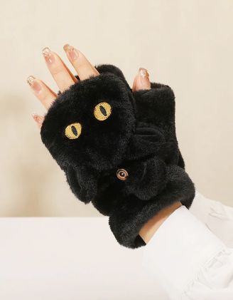 Рукавиці мітенки хутряні у вигляді котика | 260932-02-XX - A-SHOP