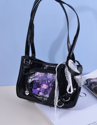 Сумка на плече з мереживним бантом та кишенею у вигляді серця | 264788-02-XX - A-SHOP