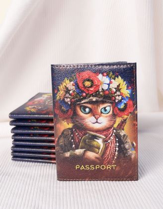Обкладинка на паспорт з принтом кицьки у вінку з банкою огірків | 253275-21-XX - A-SHOP
