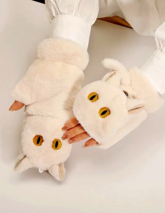 Рукавиці мітенки хутряні у вигляді котика | 260932-01-XX - A-SHOP