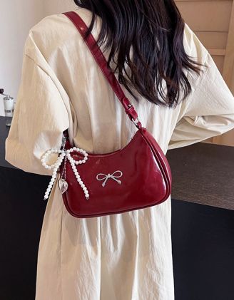Сумка через плече з бантом із перлин та брелоком у вигляді серця | 262090-15-XX - A-SHOP
