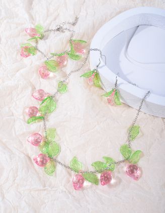 Комплект із підвіски та браслета з сережками у вигляді полуниці | 267479-14-XX - A-SHOP