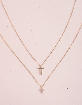 Підвіска на шию подвійна з кулонами у вигляді хрестів | 254329-08-XX - A-SHOP