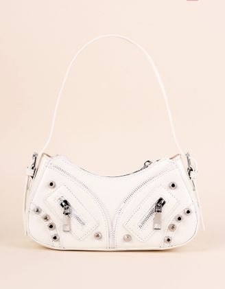 Сумка багет через плече декорована фурнітурою | 266274-01-XX - A-SHOP