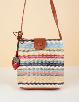 Сумка на плече зі штучної соломи з брелоком у вигляді полуниці | 265315-12-XX - A-SHOP