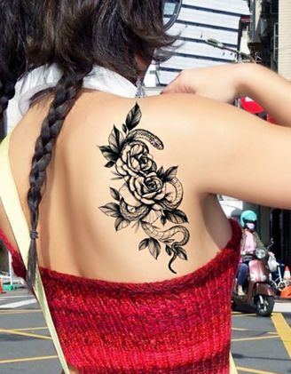 Татуювання тимчасове з зображенням змії та квітів | 266291-01-XX - A-SHOP