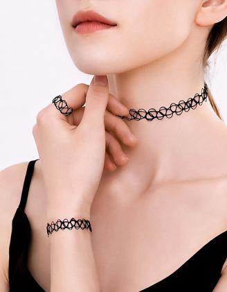 Комплект з волосіні із чокера та браслета з кільцем | 266995-02-XX - A-SHOP