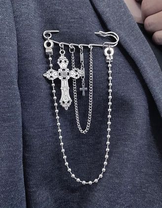 Брошка булавка з ланцюжком та хрестом | 266878-05-XX - A-SHOP