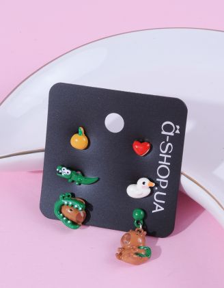 Сережки пусети у наборі у вигляді капібари та качки | 261749-20-XX - A-SHOP