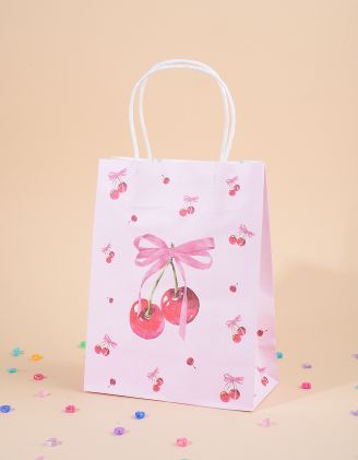 Пакет подарунковий 21 х 16 х 8см з принтом вишні та банта | 266681-15-XX - A-SHOP