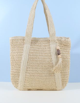 Сумка шопер зі штучної соломи з китицею | 263954-22-XX - A-SHOP
