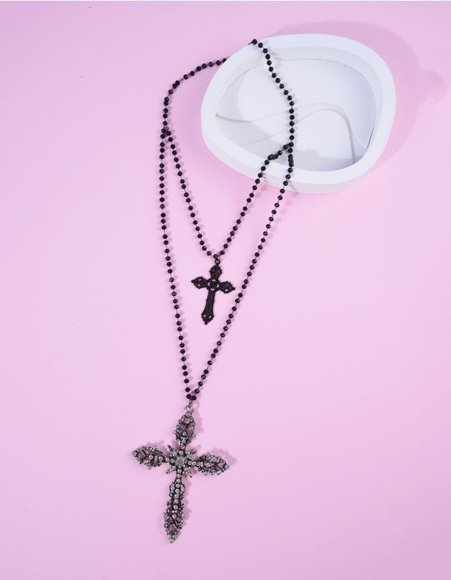 Підвіска на шию довга  із намистин з хрестом | 265407-02-XX - A-SHOP